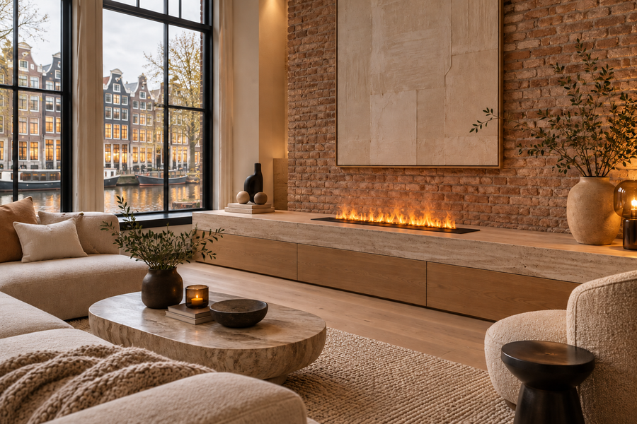 120 cm water vapor fireplace in a refined interior