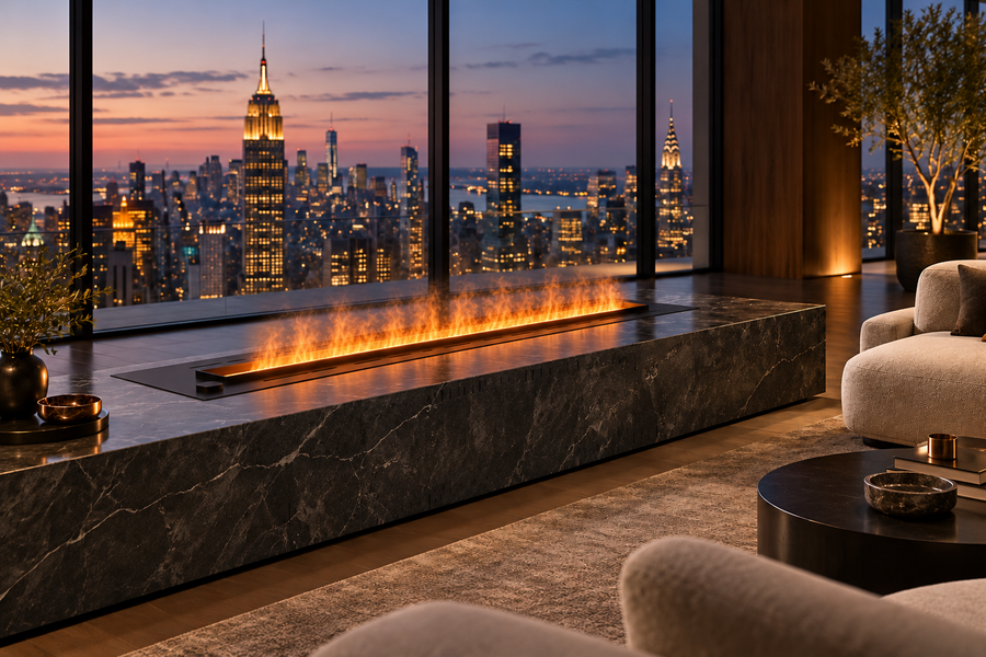 200 cm water vapor fireplace in a refined interior