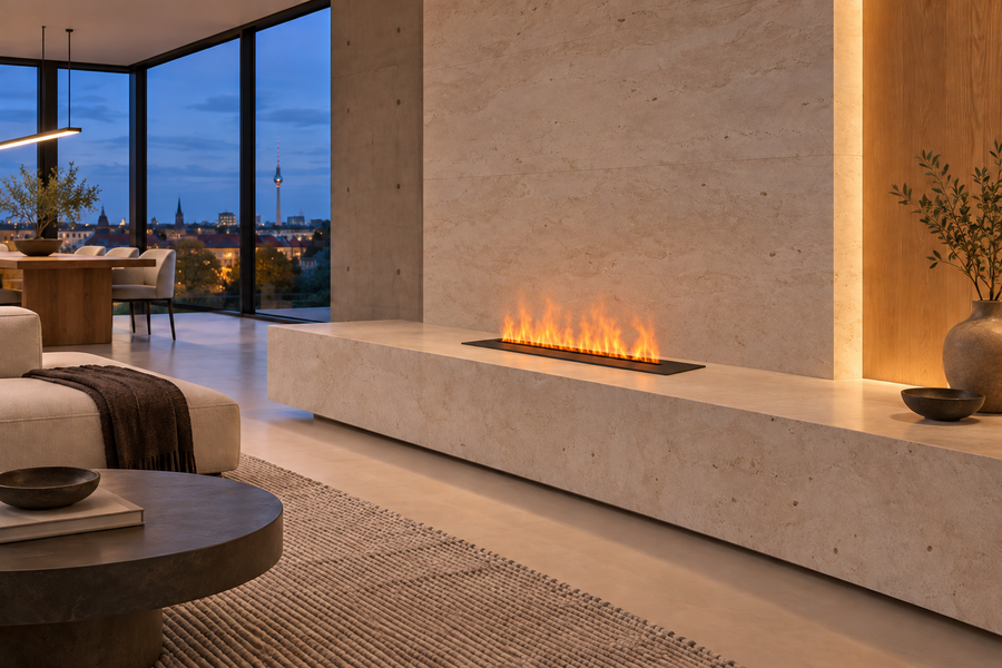 70 cm Wasserdampf-Kamin in einem stilvollen Interieur