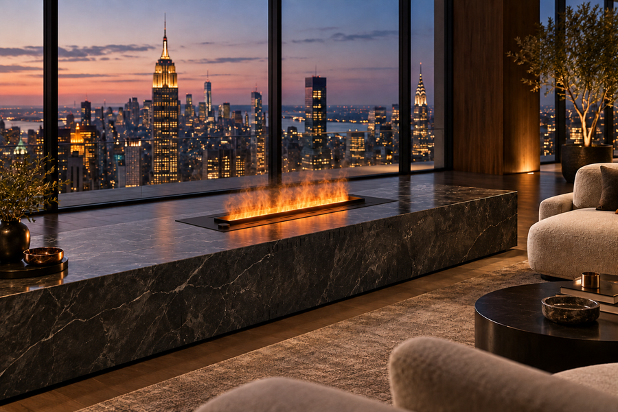 100 cm water vapor fireplace in a refined interior