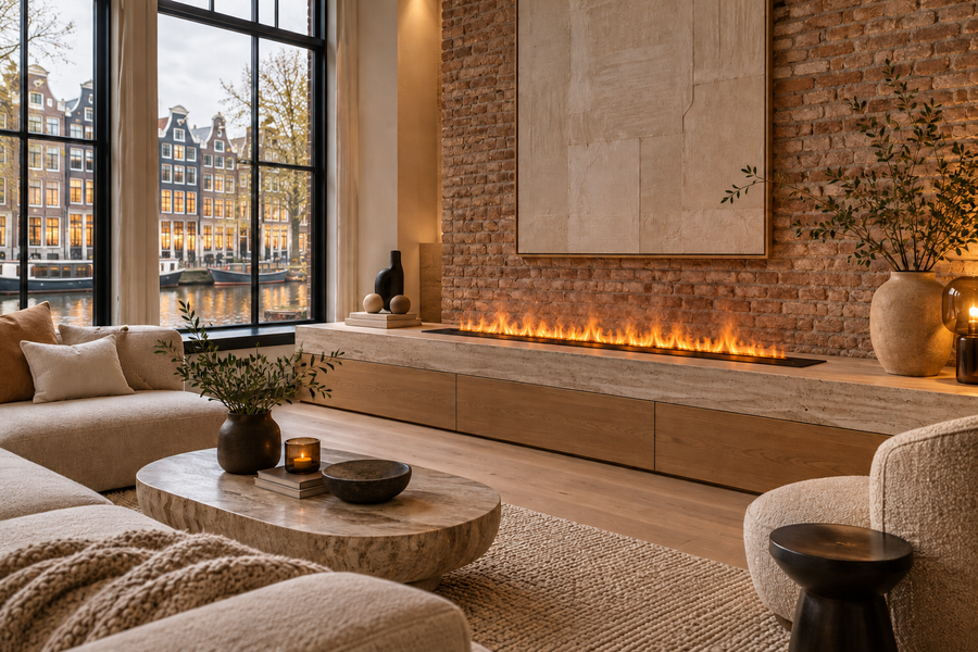 150 cm water vapor fireplace in a refined interior