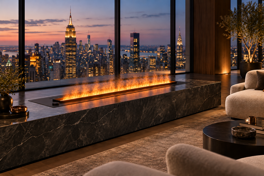 180 cm water vapor fireplace in a refined interior