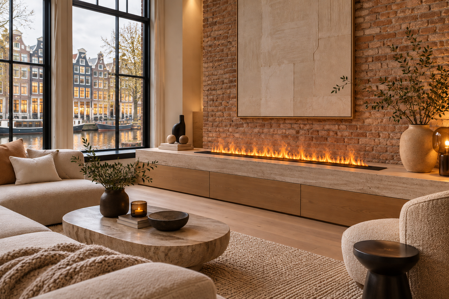 180 cm water vapor fireplace in a refined interior