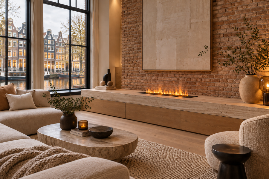 80 cm water vapor fireplace in a refined interior